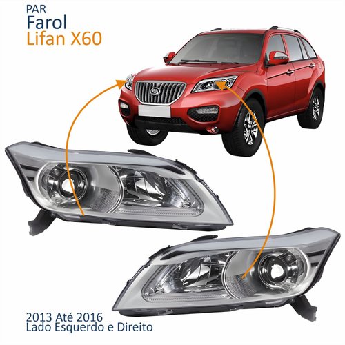Par Farol Principal Lifan X60 2013 2014 2015 2016 Com Led Projetor Motor
