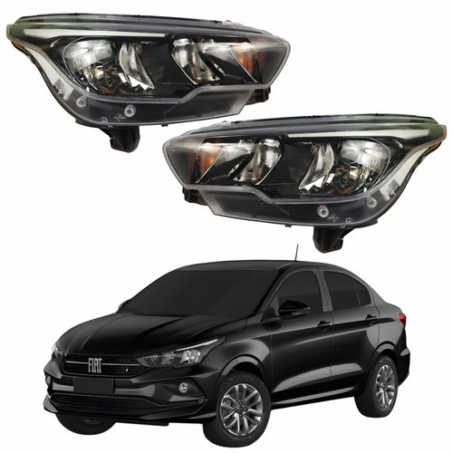 Par Farol Principal Fiat Cronos 2016 Até 2024 Máscara Negra Com Led