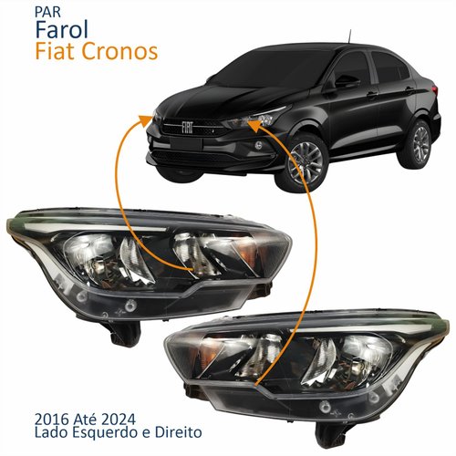 Par Farol Principal Fiat Cronos 2016 Até 2024 Máscara Negra Com Led