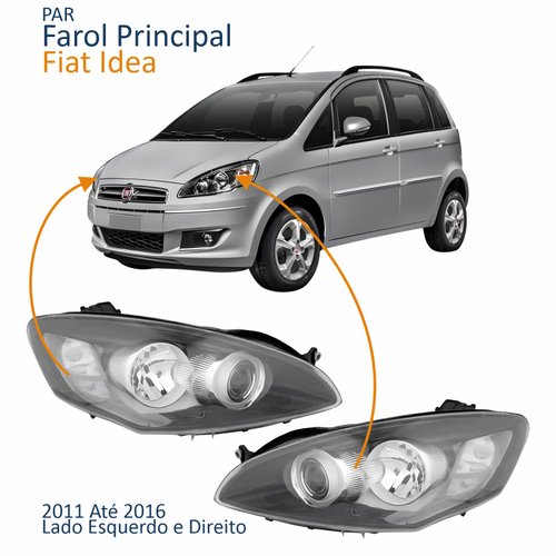 Par Farol Principal Fiat Idea 2011 Até 2016 Cinza