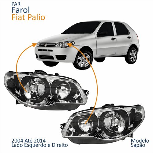 Par Farol Principal Fiat Palio 2004 Até 2014 Máscara Cromada Anel Negro