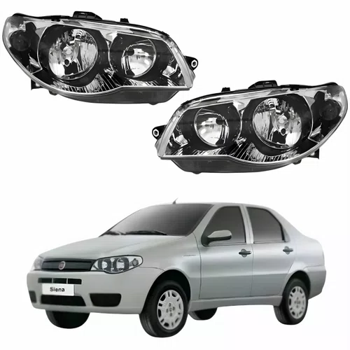 Par Farol Principal Fiat Siena 2004 Até 2007 Máscara Cromada Anel Negro