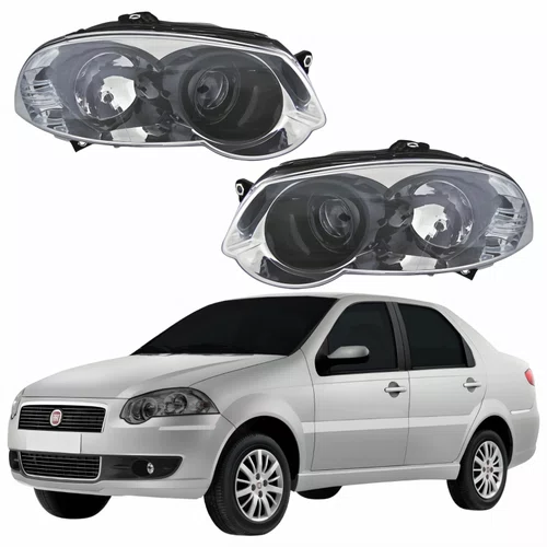 Par Farol Principal Fiat Siena 2008 Até 2012 Máscara Cromada Anel Negro