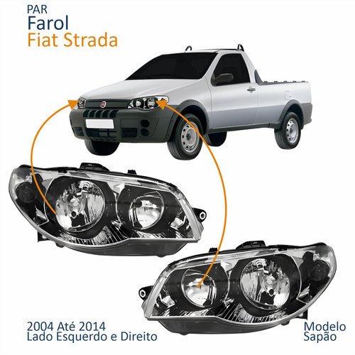 Par Farol Principal Fiat Strada 2004 Até 2014 Máscara Cromada Anel Negro