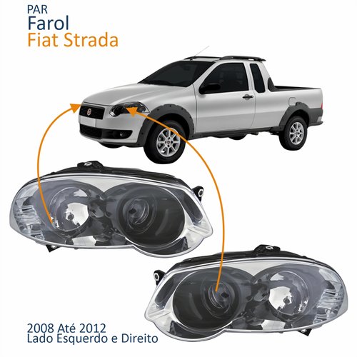 Par Farol Principal Fiat Strada 2008 Até 2012 Máscara Cromada Anel Negro