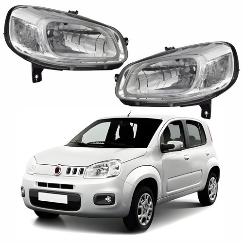 Par Farol Principal Fiat Uno Vivace 2015 Até 2021 Máscara Cromada