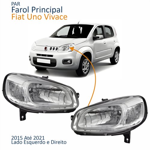 Par Farol Principal Fiat Uno Vivace 2015 Até 2021 Máscara Cromada