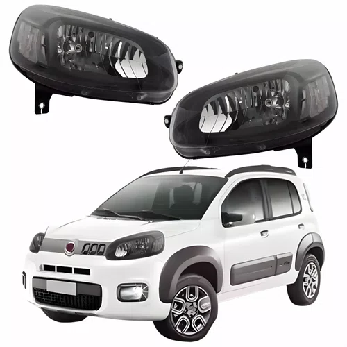 Par Farol Principal Fiat Uno Vivace 2015 Até 2021 Máscara Negra