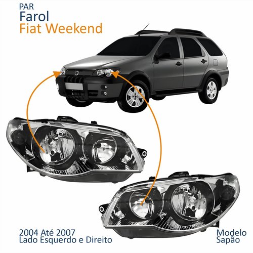 Par Farol Principal Fiat Weekend 2004 Até 2007 Máscara Cromada Anel Negro