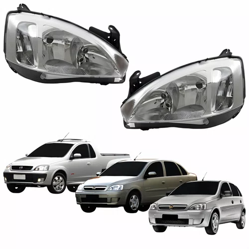 Par Farol Principal Gm Corsa 2003 Até 2012 Montana 2003 Até 2010 Pisca Raiado Máscara Cromada