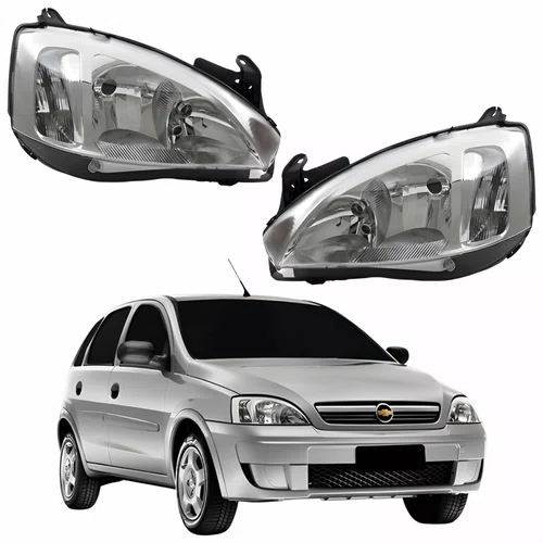 Par Farol Principal Gm Corsa Hatch 2003 Até 2012 Pisca Raiado Máscara Cromada