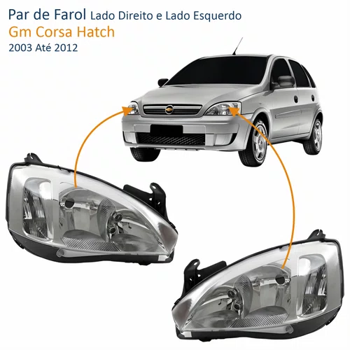 Par Farol Principal Gm Corsa Hatch 2003 Até 2012 Pisca Raiado Máscara Cromada