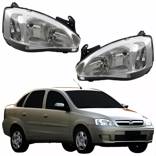 Par Farol Principal Gm Corsa Sedan 2003 Até 2012 Pisca Raiado Máscara Cromada