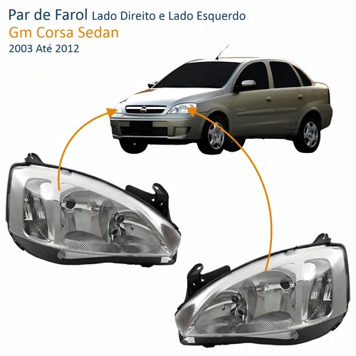 Par Farol Principal Gm Corsa Sedan 2003 Até 2012 Pisca Raiado Máscara Cromada