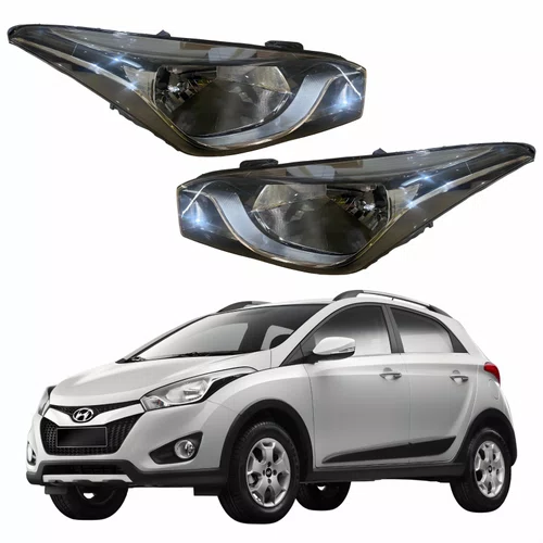 Par Farol Principal Hyundai Hb20x 2012 Até 2016 Máscara Negra Com Friso Cromado