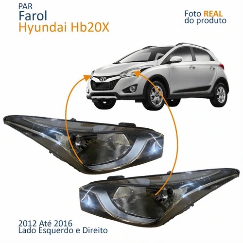Par Farol Principal Hyundai Hb20x 2012 Até 2016 Máscara Negra Com Friso Cromado