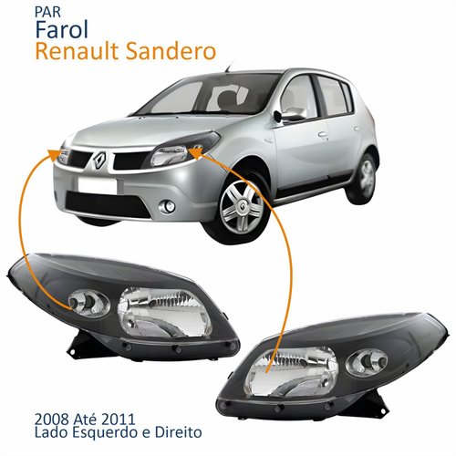 Par Farol Principal Renault Sandero 2008 2009 2010 2011 Máscara Negra