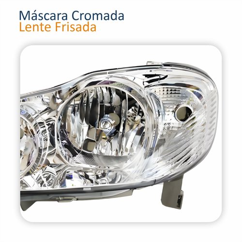 Par Farol Principal Toyota Corolla Fielder 2003 Até 2008 Máscara Cromada Com Lente Frisada