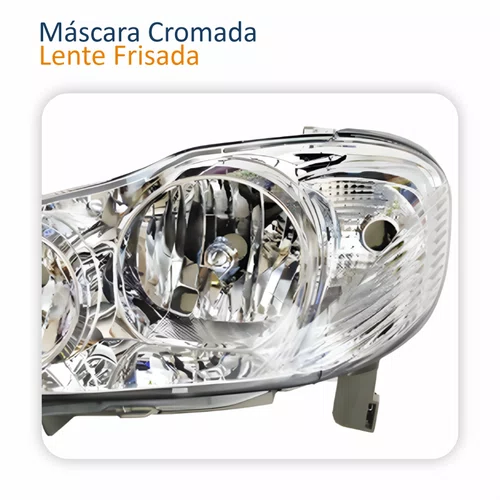 Par Farol Principal Toyota Corolla Fielder 2003 Até 2008 Máscara Cromada Com Lente Frisada