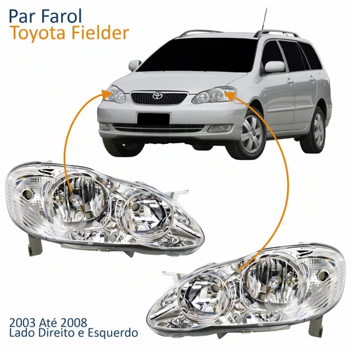 Par Farol Principal Toyota Fielder 2003 Até 2008 Máscara Cromada Com Lente Frisada