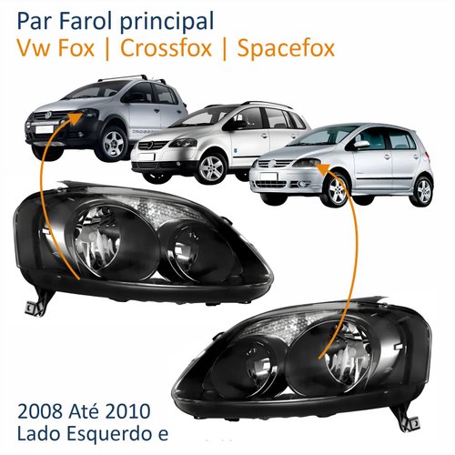 Par Farol Principal Vw Crossfox Fox Spacefox 2008 2009 2010 Máscara Negra