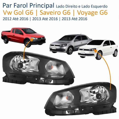 Par Farol Principal Vw Gol G6 2012 Até 2016 Saveiro Voyage G6 2013 Até 2016 Foco Simples