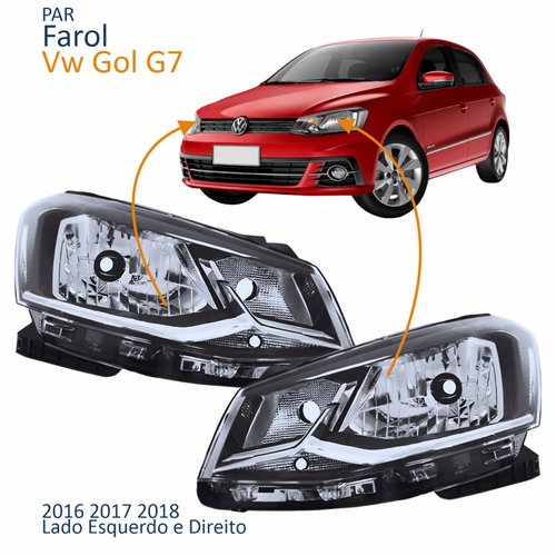 Par Farol Principal Vw Gol G7 2016 2017 Foco Simples Friso Cromado
