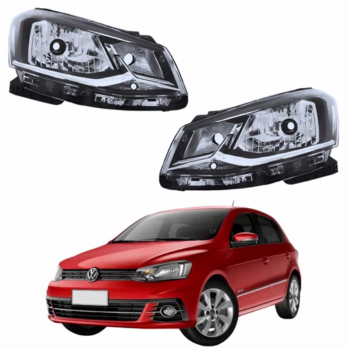 Par Farol Principal Vw Gol G7 2016 Até 2018 Foco Simples Friso Cromado