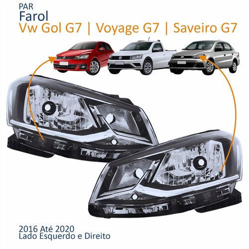Par Farol Principal Vw Gol G7 2016 Até 2018 Voyage G7 2017 2018 Saveiro G7 2018 Até 2020 Foco Simples Friso Cromado