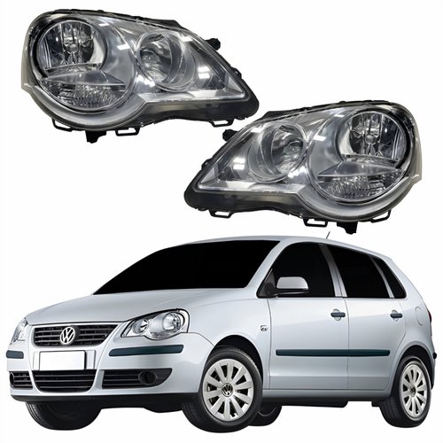 Par Farol Principal Vw Polo 2008 Até 2015 Máscara Cromada