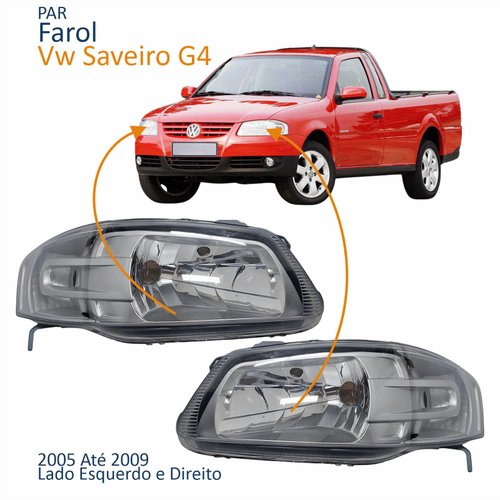 Par Farol Principal Vw Saveiro G4 2005 Até 2009 Máscara Cinza