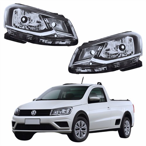 Par Farol Principal Vw Saveiro G7 2018 2019 2020 Foco Simples Friso Cromado