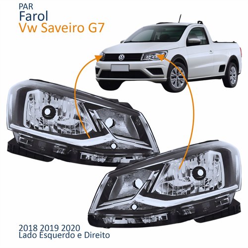 Par Farol Principal Vw Saveiro G7 2018 2019 2020 Foco Simples Friso Cromado