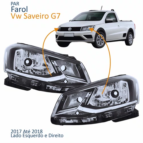 Par Farol Principal Vw Saveiro G7 2018 Até 2020 Foco Simples Friso Cromado
