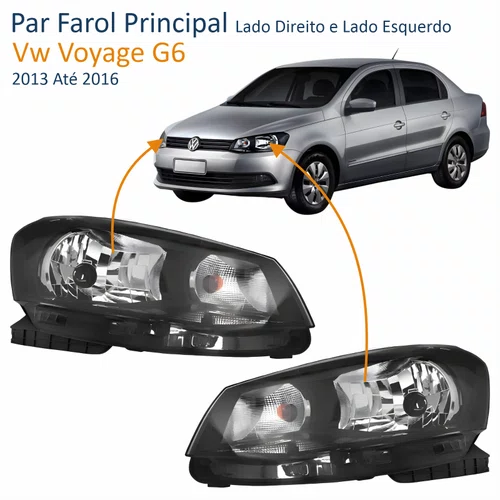 Par Farol Principal Vw Voyage G6 2013 Até 2016 Foco Simples