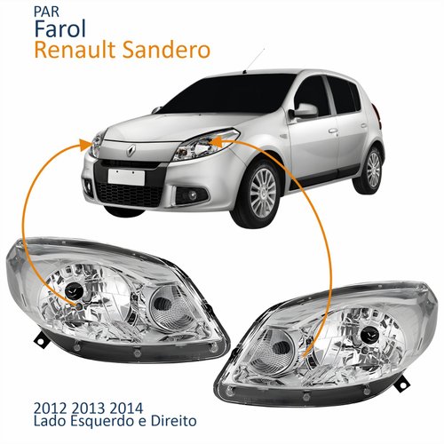 Par Farol Principal Renault Sandero 2012 2013 2014 Máscara Cromada