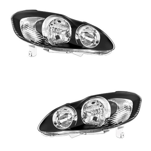 Par Farol Toyota Corolla Fielder 2003 Até 2008 Máscara Negra Com Anel Cromado