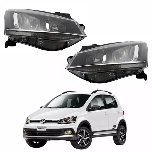 Par Farol Vw Crossfox 2015 Até 2019 Máscara Negra Friso Cromado