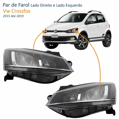 Par Farol Vw Crossfox 2015 Até 2019 Máscara Negra Friso Cromado