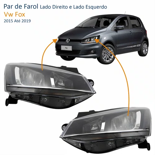 Par Farol Vw Fox 2015 Até 2019 Máscara Negra Friso Cromado