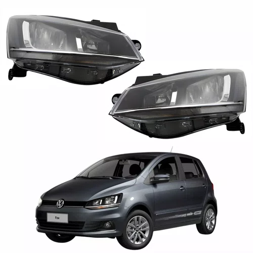 Par Farol Vw Fox 2015 Até 2019 ORIGINAL Máscara Negra Friso Cromado