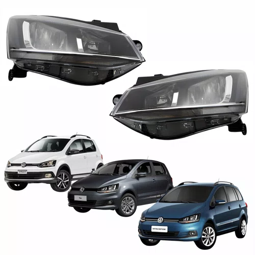 Par Farol Vw Fox Spacefox Crossfox 2015 Até 2019 Máscara Negra Friso Cromado