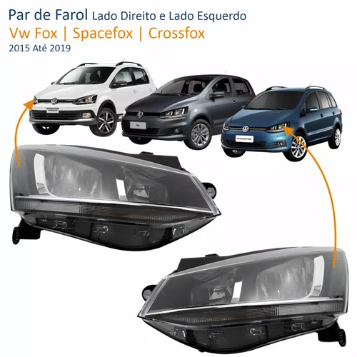 Par Farol Vw Fox Spacefox Crossfox 2015 Até 2019 Máscara Negra Friso Cromado