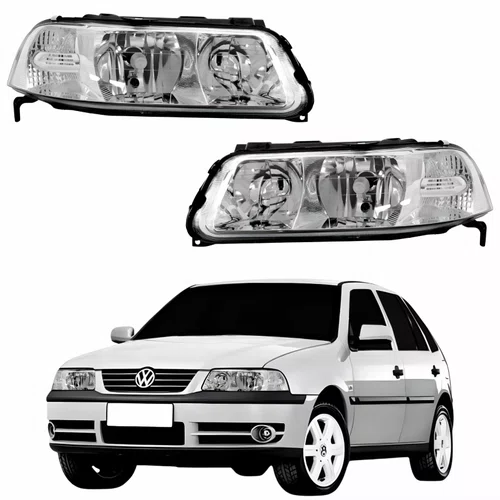 Par Farol VW Gol G3 1999 Até 2005 Foco Duplo Máscara Cromada ARTEB