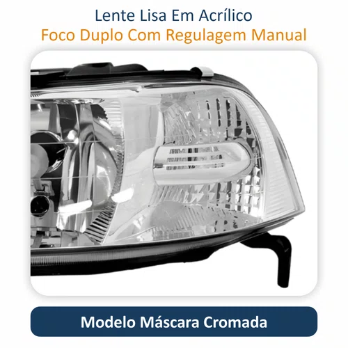 Par Farol VW Gol G3 1999 Até 2005 Foco Duplo Máscara Cromada ARTEB