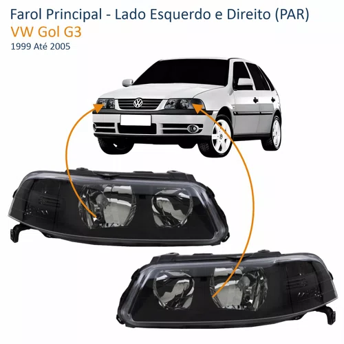 Par Farol VW Gol G3 1999 Até 2005 Foco Duplo Máscara Negra