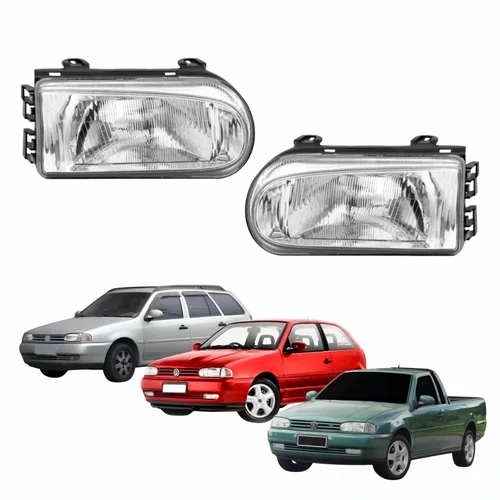 Par Farol Vw Gol Parati Saveiro G2 1995 Até 1999 Foco Simples Máscara Cromada