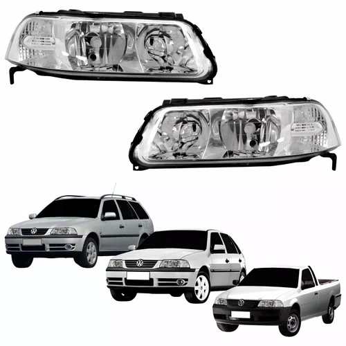 Par Farol VW Gol Saveiro Parati G3 1999 Até 2005 Foco Duplo Máscara Cromada