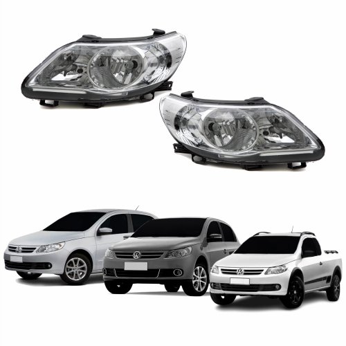 Par Farol Vw Gol Voyage G5 2008 Até 2012 Saveiro G5 2008 Até 2013 Máscara Cromada Defletor Logo