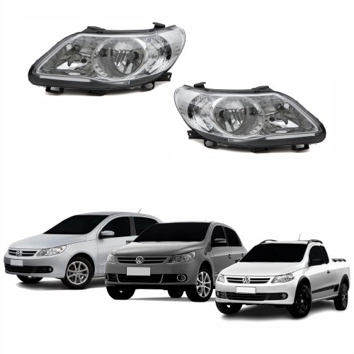 Par Farol Vw Gol Voyage G5 2008 Até 2012 Saveiro G5 2008 Até 2013 Máscara Cromada Defletor Malha
